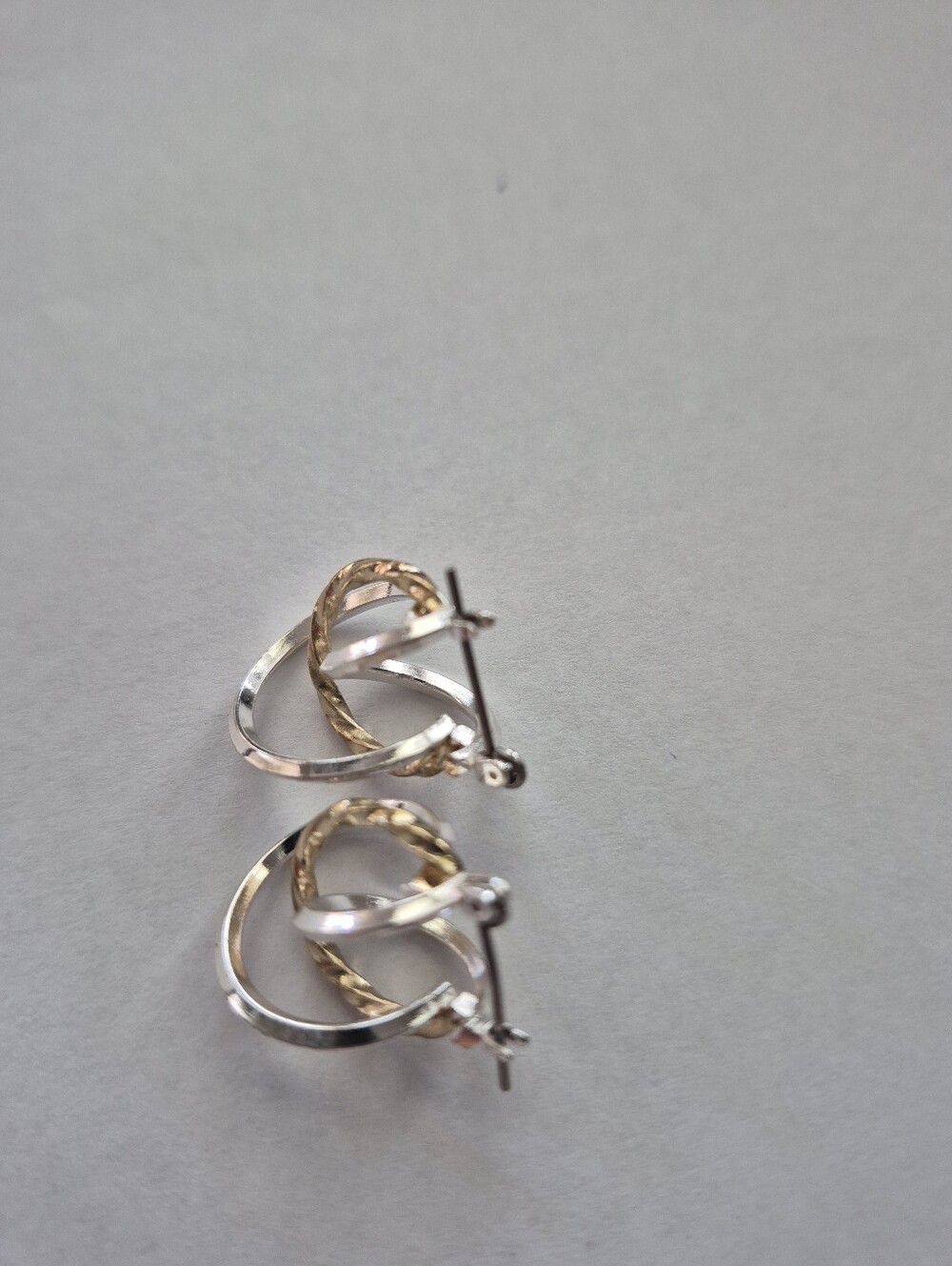 Two-Tone Silver and Gold Double Hoop Pierced Earrings - Picture 6 of 6